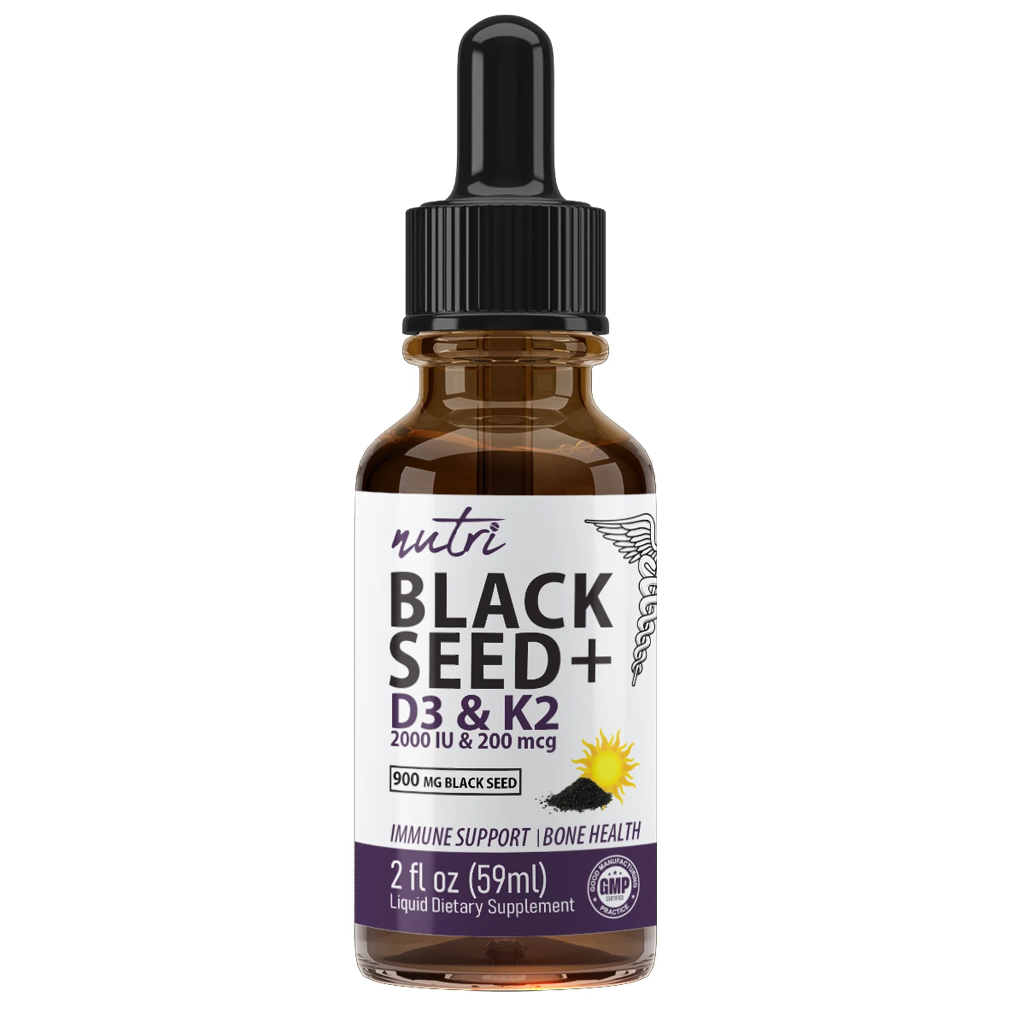 Nutri D3 & K2 Black Seed Oil 900 mg Tincture bottle front