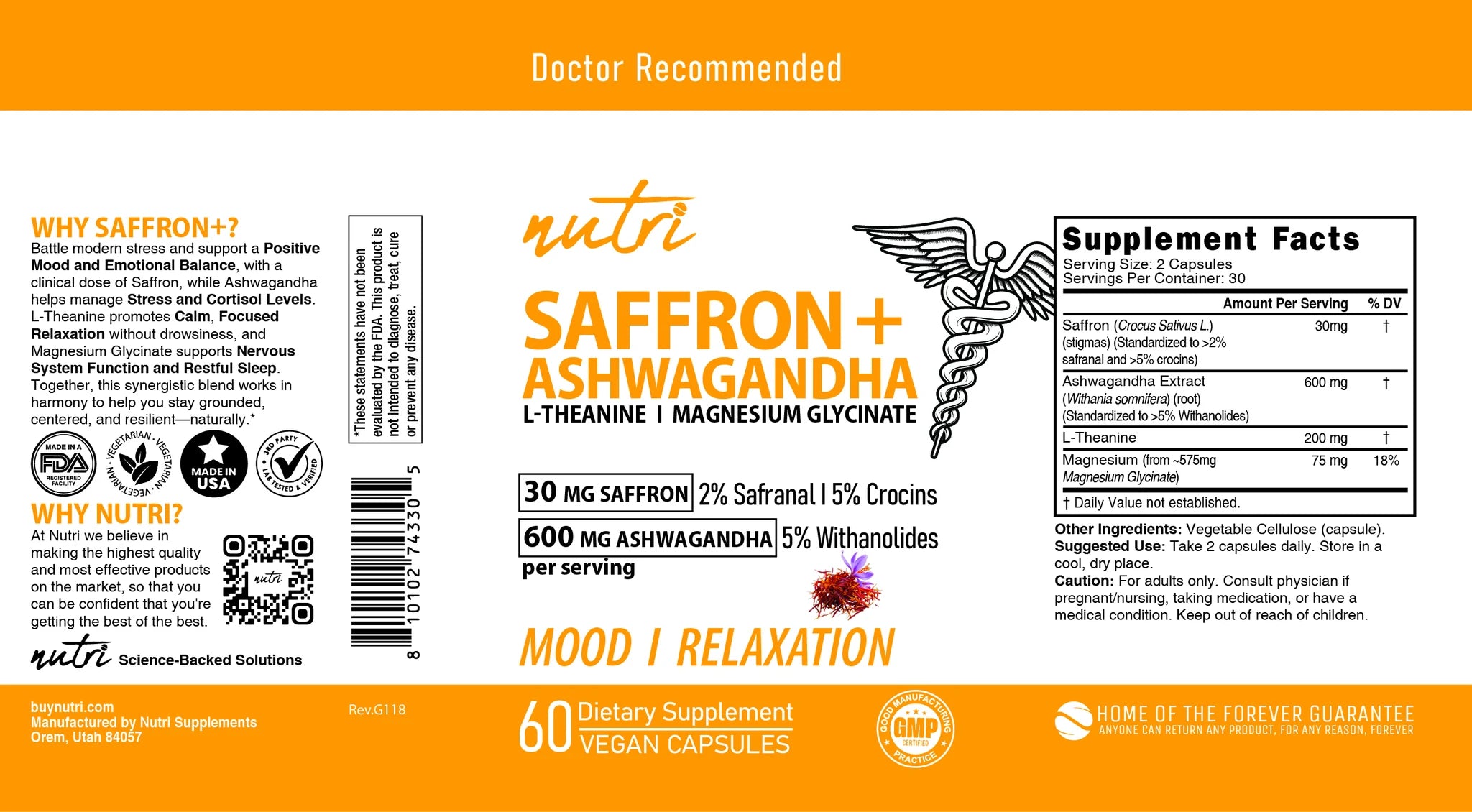 Nutri Saffron + Ashwagandha Complex full label layflat