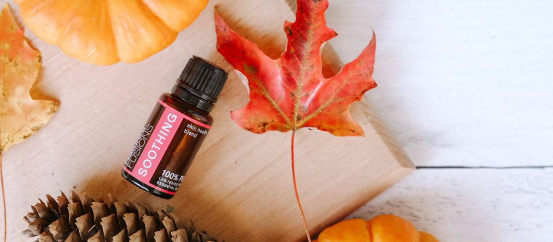 bottle of Soothing blend with fall decorations