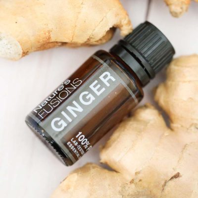 ginger essential oil 15 ml bottle with root
