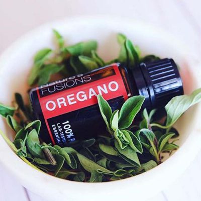 oregano essential oil with leaves